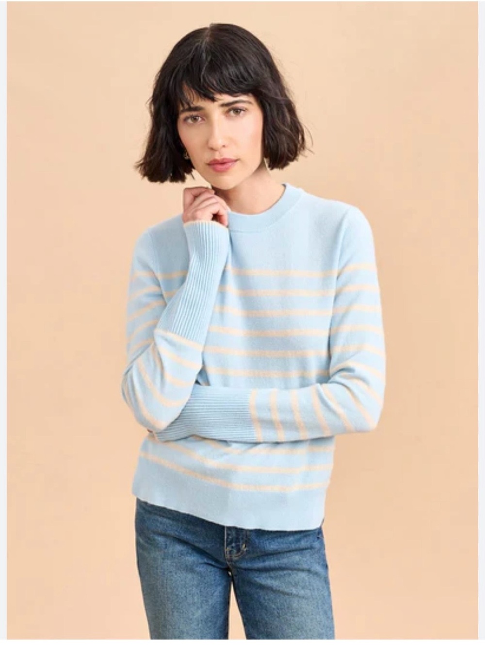 La Ligne Lean Lines 100% Cashmere Sweater Size Large in Periwinkle/Beige